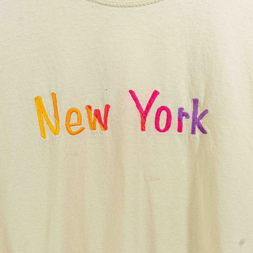 New York Embroidered Sun Faded T-Shirt Large Y2K Streetwear
